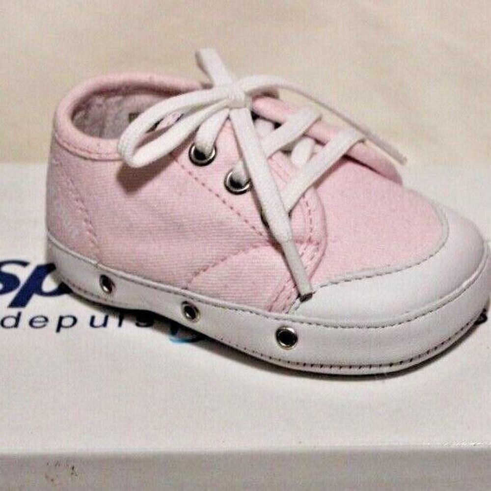NIB GENUINE SPRING COURT MINI LOW BABY’S SHOES -SHIRT TWILL & NAPPA LEATHER PINK